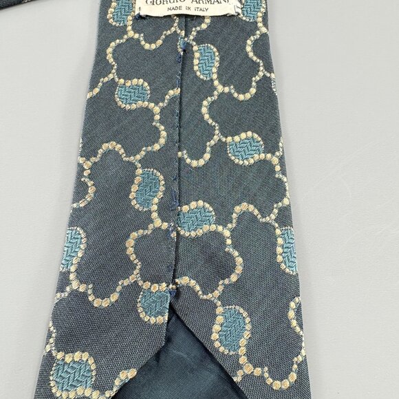 Giorgio Armani Dark Green Monogram Pattern Men's Tie 3 1/2" x 61" Vintage - Picture 4 of 4